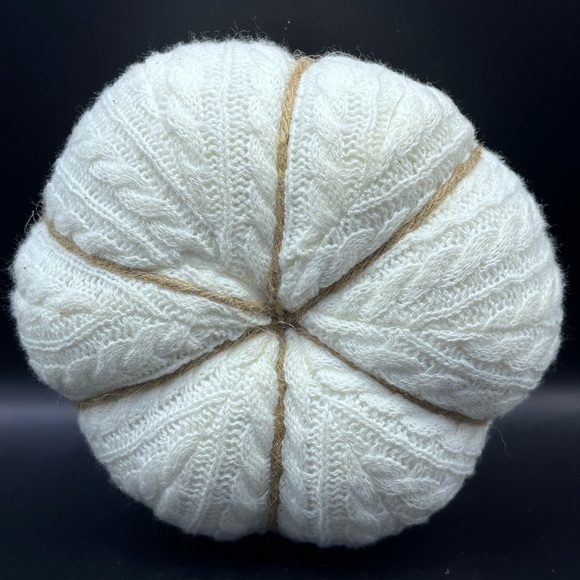 Cable Knit Decorative Pumpkins White Halloween Decor 4” x 8” - Picture 3 of 4